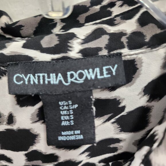 Cynthia Rowley Womens Top Size Small Black White Animal Print Long Sleeve Office - Picture 6 of 9